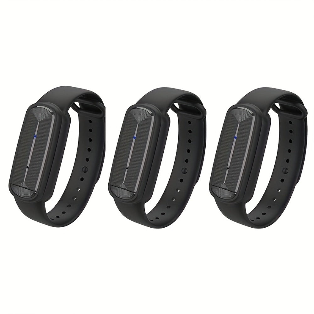 Ultrasonic Mosquito Bracelet 3-Pack, USB Rechargeable Intelligent Bug Wristband for Camping, Outdoor