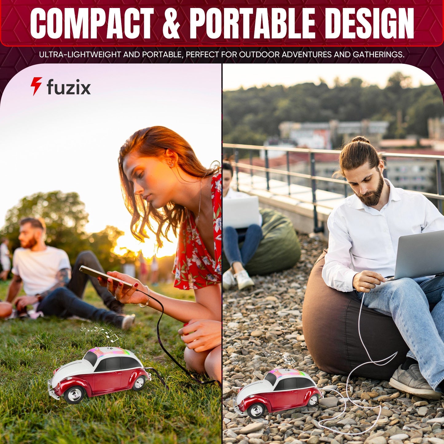 Fuzix WS-1958 Vintage Car Bluetooth Speaker with LED Headlights & Taillights | Retro Wireless Stereo, FM Radio, AUX/USB/TF, Built-in Mic