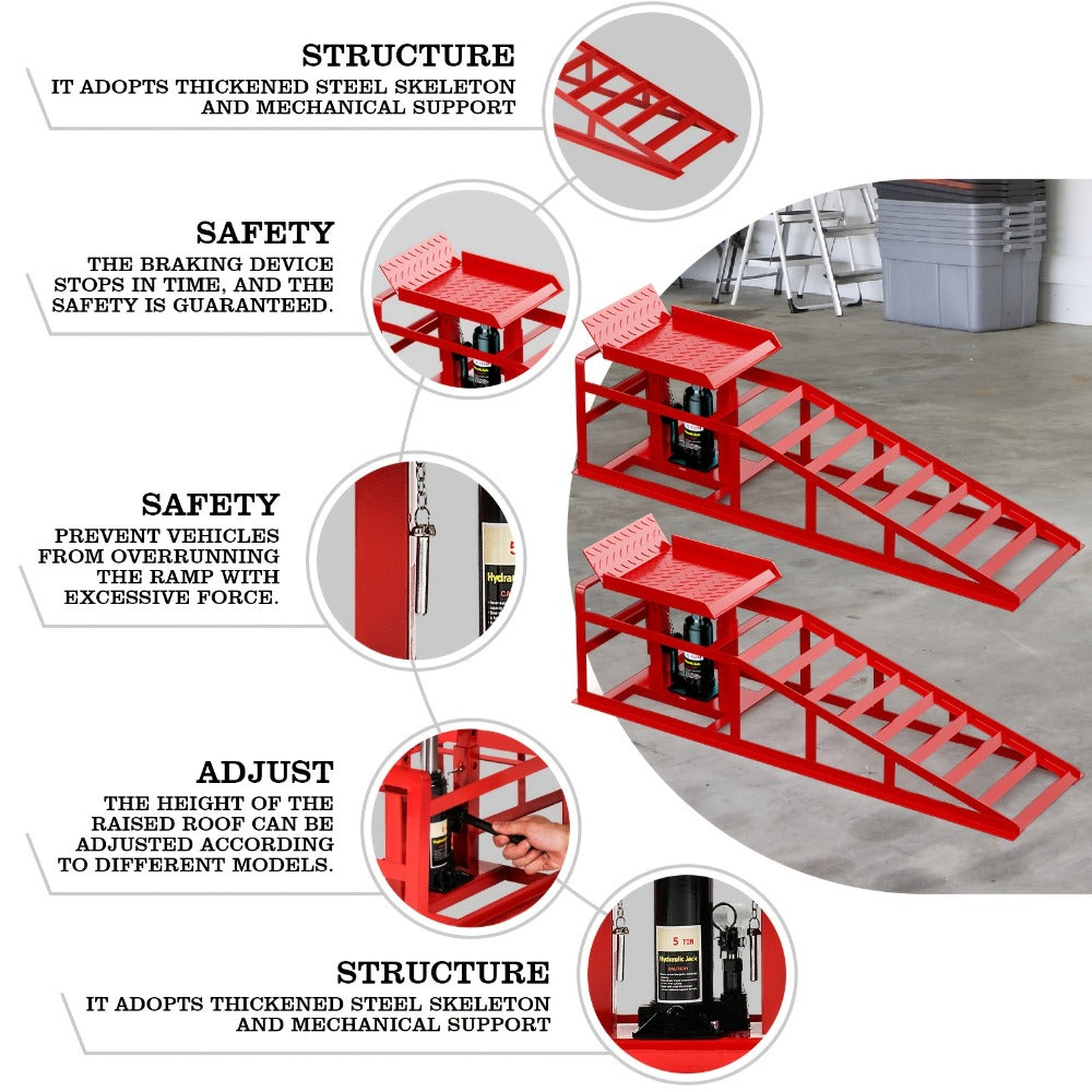 Hydraulic Car Ramps 2-Pack 10000 LB Heavy Duty Vehicle Lift Ramp Adjustable Height 9.84-14.96 Inch for Oil Change Undercarriage Repair Home
