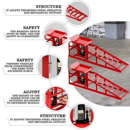 Hydraulic Car Ramps 2-Pack 10000 LB Heavy Duty Vehicle Lift Ramp Adjustable Height 9.84-14.96 Inch for Oil Change Undercarriage Repair Home
