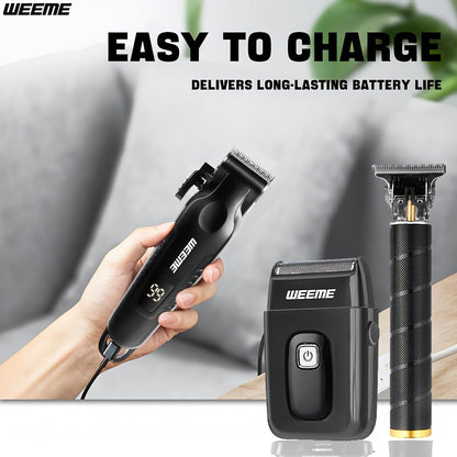 Men's Professional Grooming Kit – Cordless Rotary Shaver & T-Blade Trimmer, Type-C Charging, 6 Adjustable Combs