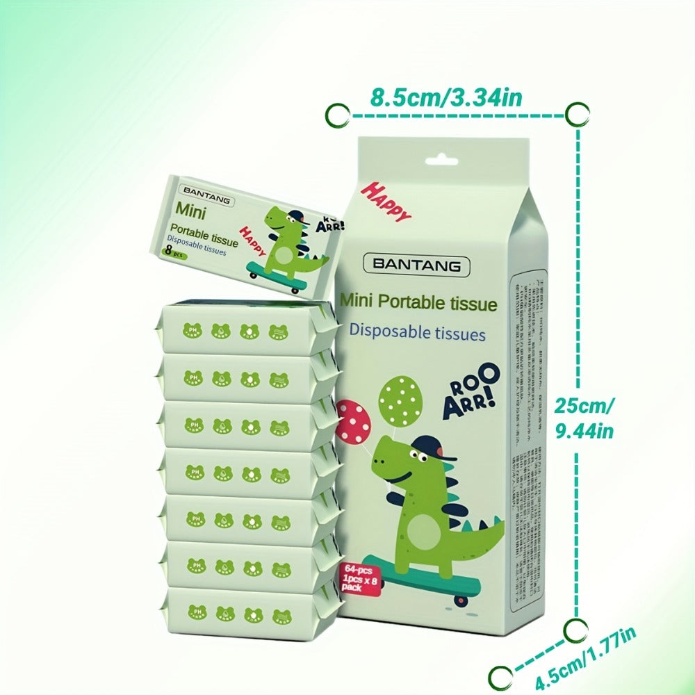Mini Wet Wipes 64 Count 8 Packs Quick-Drying Cleaning Cloths Cute Animal Design for Travel for Home Cooking, Dining and Outdoor Meals