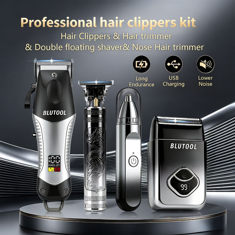 4-in-1 Cordless Grooming Kit for Men – Hair Clipper, Beard Trimmer, Electric Shaver & Nose Trimmer, Rechargeable Professional Hair Cutting
