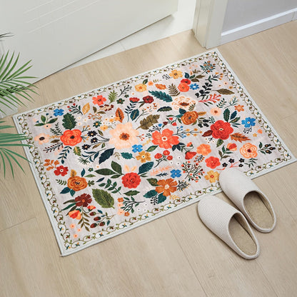 Area Rug for Bedroom, Bohemian Floral Plush Runner with Four Machine-Washable Sizes for Bedroom or Kitchen