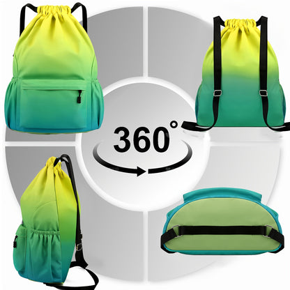 Drawstring Backpack Gym Bag – Large Capacity Nylon Cinch Sack with Strap Pocket, Lightweight Training & Outdoor Travel Bag for Men Women | 4