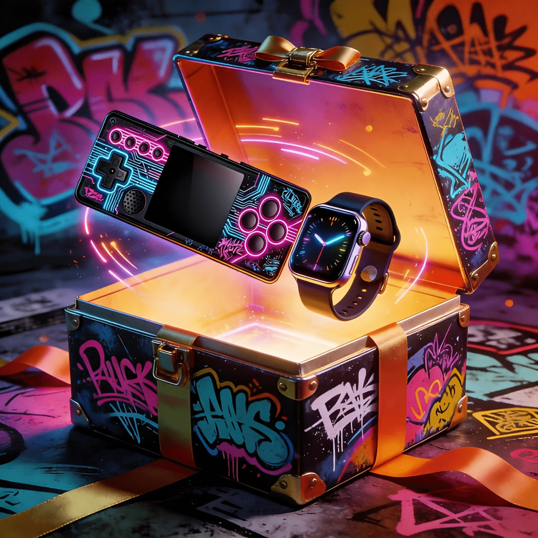 Handheld Game Console and Smart Watch Two-Piece Set with Basic or Deluxe Bundles in Three Console Colors