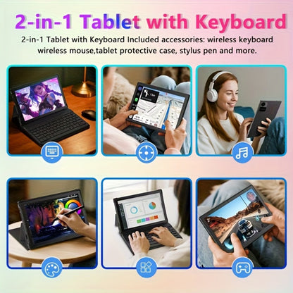 CRELANDER 10.1 Inch Android 15 Tablet 2-in-1 with Wireless Keyboard, Mouse, Case & Stylus, 128GB ROM 12GB RAM 1TB Expandable