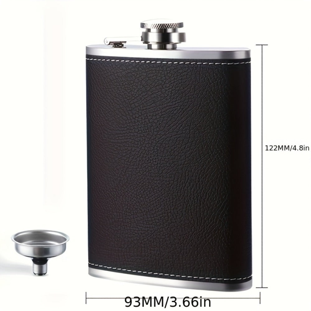 Stainless Steel Whiskey Flask Gift Set with Cup Filter & PU Leather Cover – 8.1oz + 3oz Dual Bottle Bar Gift for Men