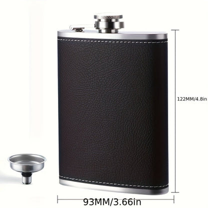 Stainless Steel Whiskey Flask Gift Set with Cup Filter & PU Leather Cover – 8.1oz + 3oz Dual Bottle Bar Gift for Men