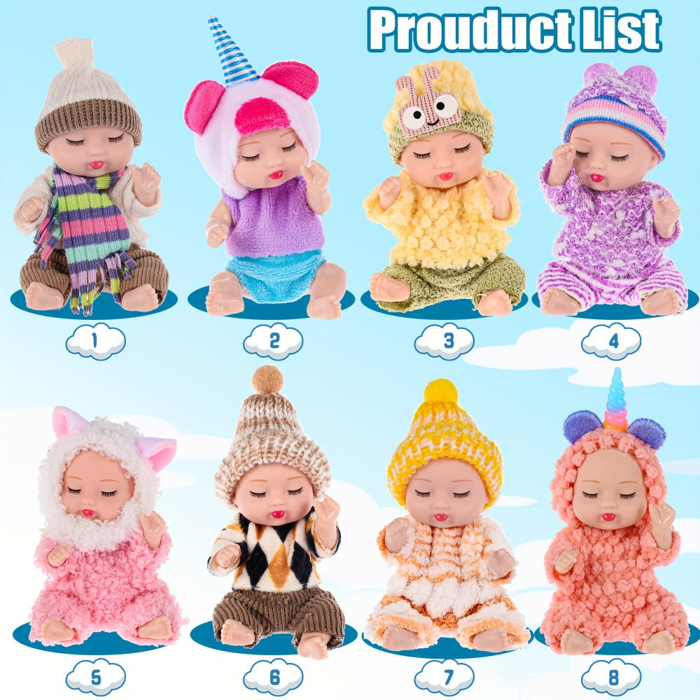 Mini Plush Dolls Set 8 Pack 4 Inch, Stuffed Toy Figures with Colorful Plush Outfits & Hats