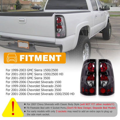 Tail Lights for Chevy Silverado 1500 2500 3500 1999-2006 & GMC Sierra 1999-2003 – Direct Replacement Pair | Black Housing | Smoked Gray