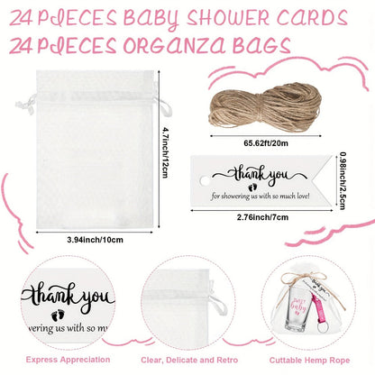 Baby Shower Party Favors, 96-Piece Set for 24 Guests with Shot Glasses, Bottle Openers, Thank You Tags and Organza Bags