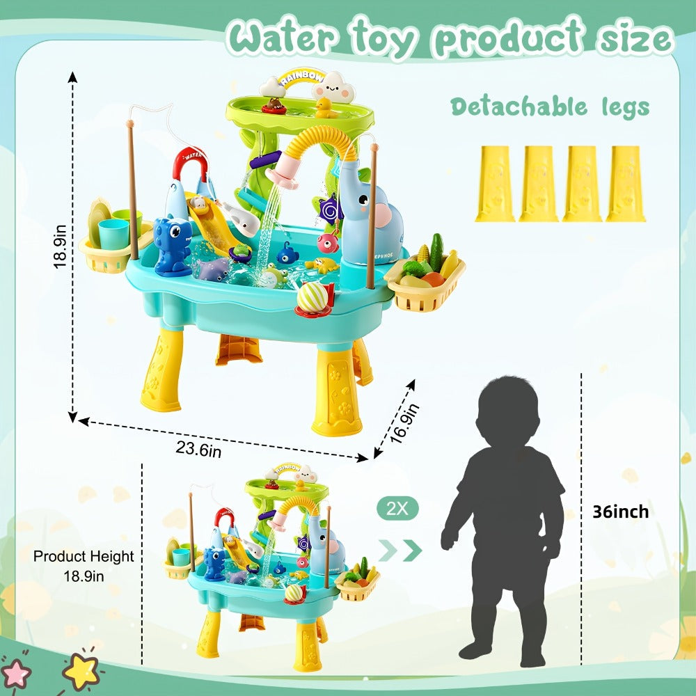 Kids Water Table Toy with Electric Pump & Faucet for Toddlers - Play Sink with Food Accessories & Fishing Toy