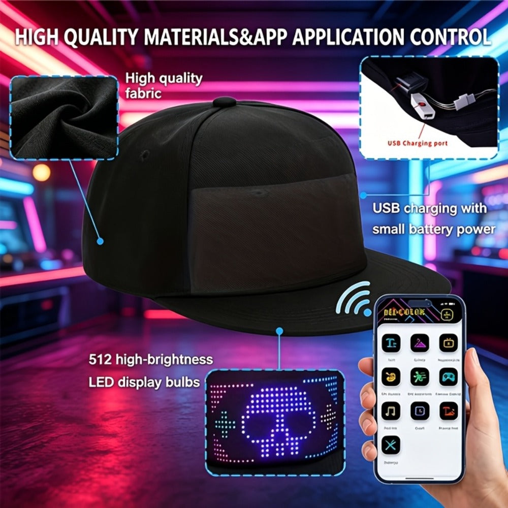 LED Party Hat App Controlled Programmable Light Up Hat, Custom Text Music Images for Rave Club Dance Halloween 4th of July Festival