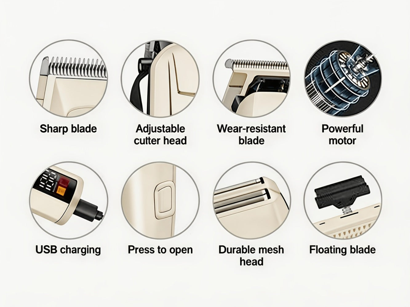 Hair Clippers & Trimmers KLY White Full-Size Clipper with LCD Display, USB Charging and Guide Comb Set