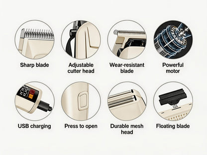 Hair Clippers & Trimmers KLY White Full-Size Clipper with LCD Display, USB Charging and Guide Comb Set