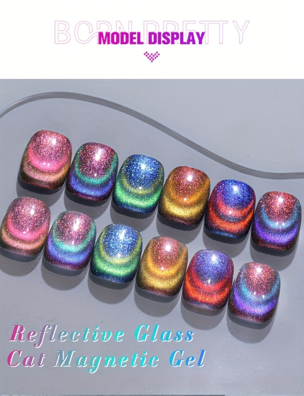 Gel Nail Polish BORN PRETTY 6-Piece 10ml Magnetic Cat-Eye Set with Double-Light Reflection