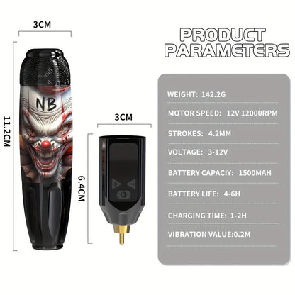 INKSOUL TM-81 Wireless Tattoo Kit Rotary Tattoo Pen with LCD Screen 1100mAh Battery for Temporary Body Art, Festivals and Costumes