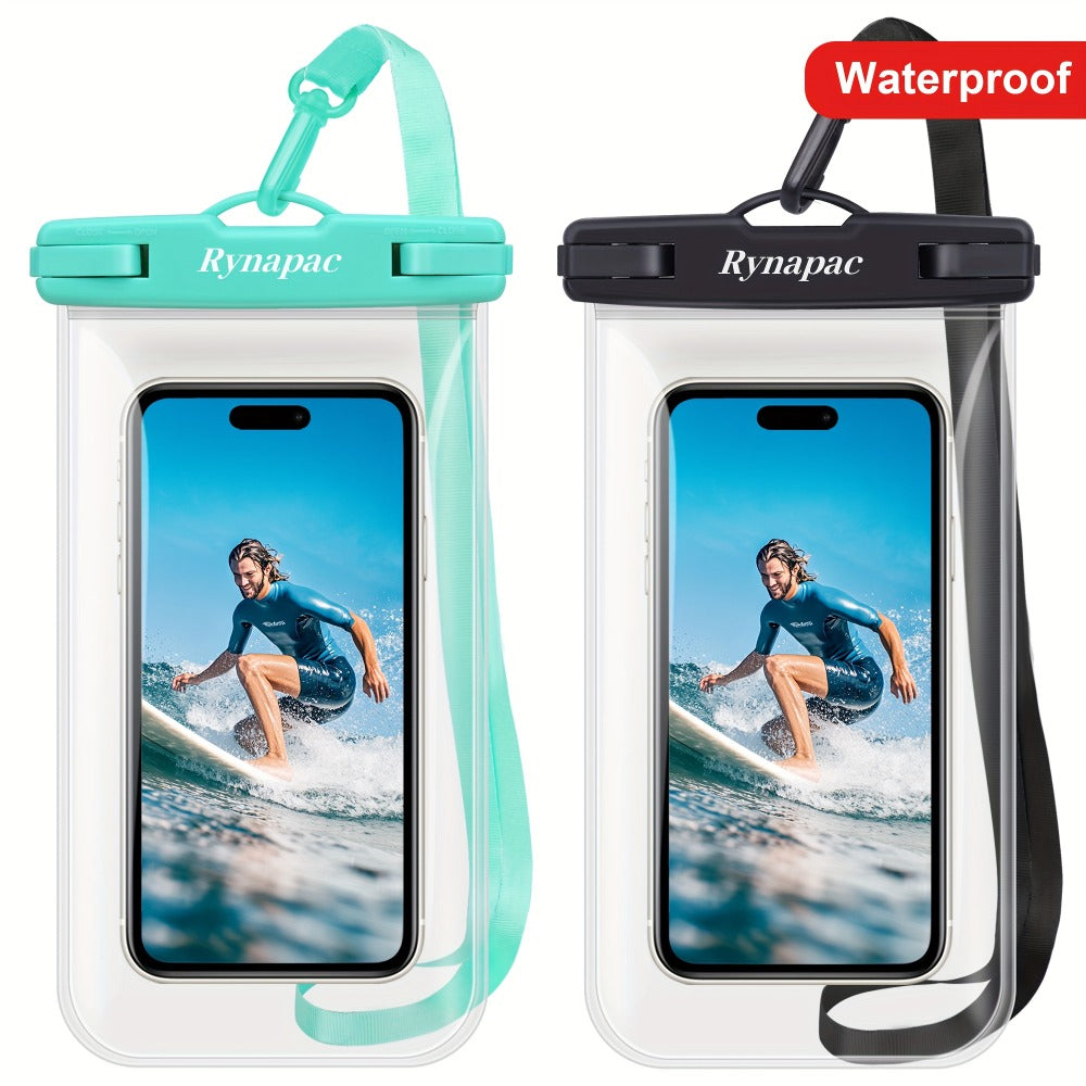 Glossy Phone Pouch 2 Pack for iPhone 16 15 14 Pro Max Samsung S24 S23, Swim Beach Boating Underwater Dry Case Bag with Secure Seal