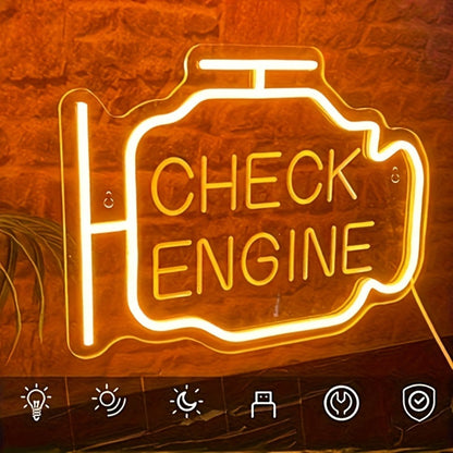 Check Engine Outline LED Neon Sign with 30 x 22.5 cm Panel, Warm Yellow Light and Wall-Mount Display