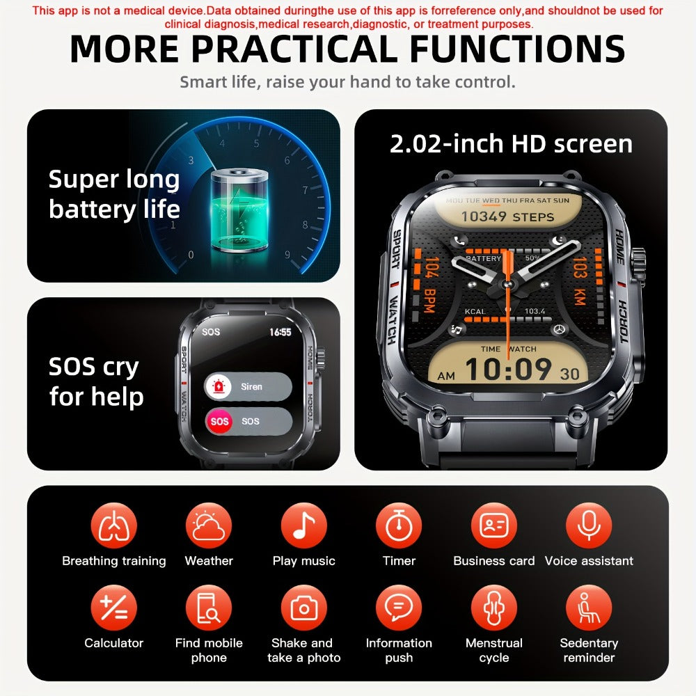Smart Watch 2.02-Inch Rugged TFT Display with 500mAh Battery, LED Flashlight and Wireless Calling