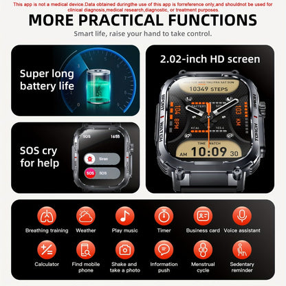 Smart Watch 2.02-Inch Rugged TFT Display with 500mAh Battery, LED Flashlight and Wireless Calling