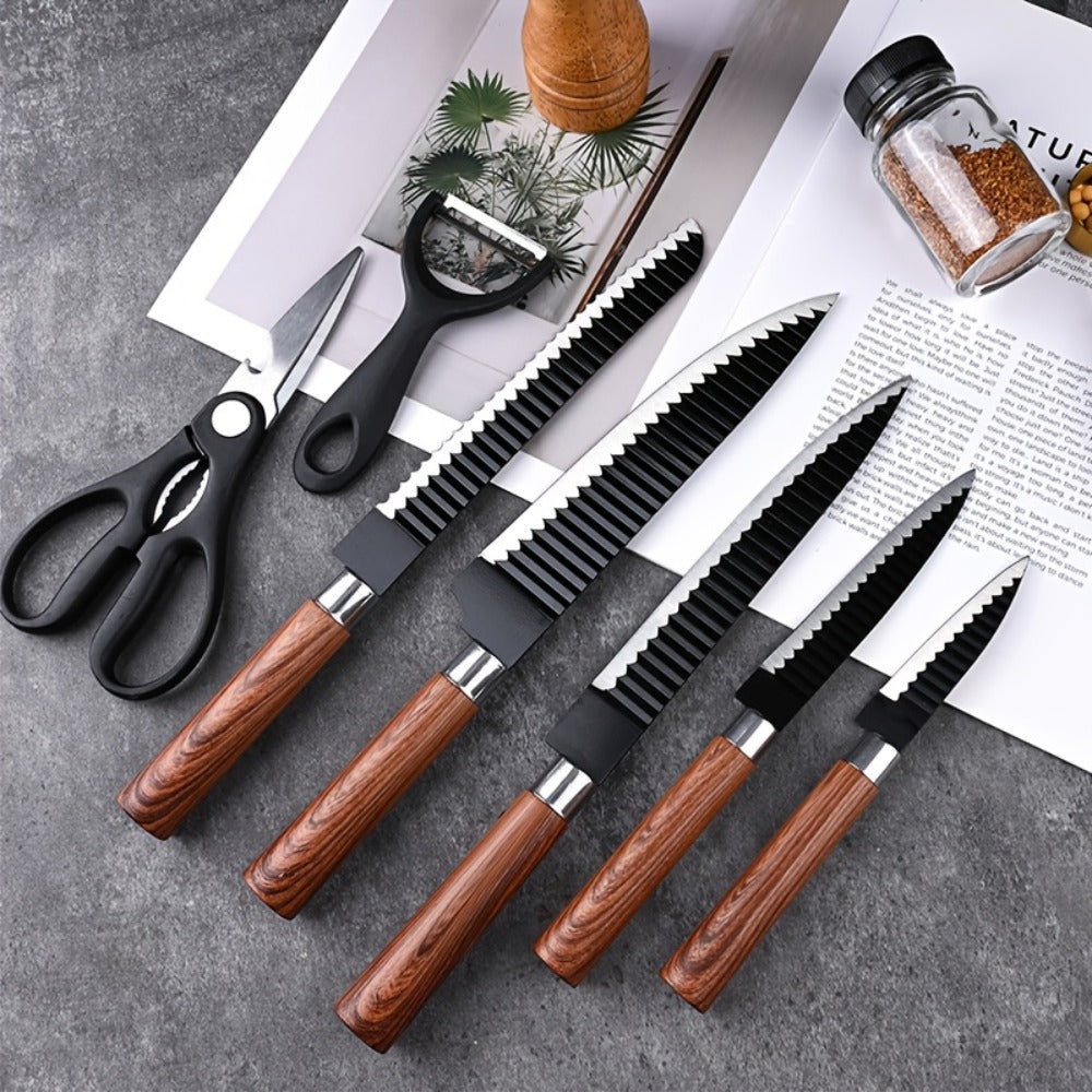 Hand Forged Chef Knife Set with Knife Rack Butcher Knife Bone Cutter Meat Cleaver Vegetable for Grilling, Camping and Outdoor Meals