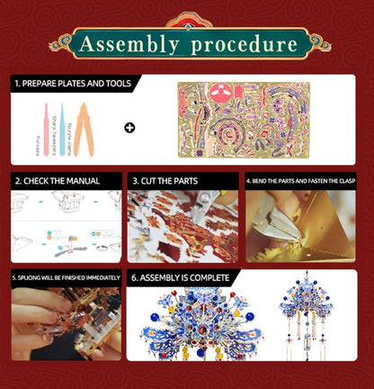 3D Metal Puzzle Phoenix Crown Qingluan – Blue & Gold DIY Assembly with Beads & Tassels, Chinese Mythology Art Collectible