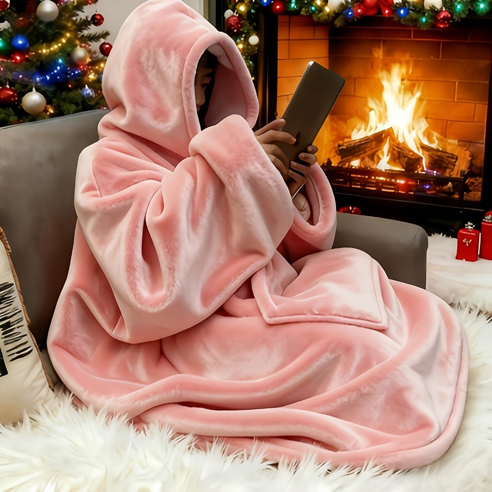 Flannel-Labeled Wearable Blanket Hoodie with Front Pocket and Ten Standard or Extended Color Styles