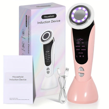 4-in-1 LED Face Neck Massager USB Powered Vibration Facial Lifting Device - Handle Portable Beauty Tool for Home or Salon Spa Use