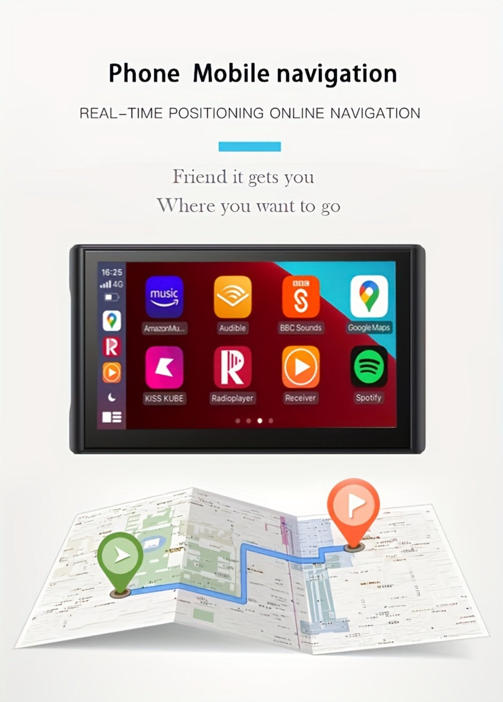 Portable Car GPS Navigation 8" – Wireless CarPlay & Android Auto, HD Touchscreen, Magnetic Mount, Mirror Link, FM Radio, AUX/USB/TF