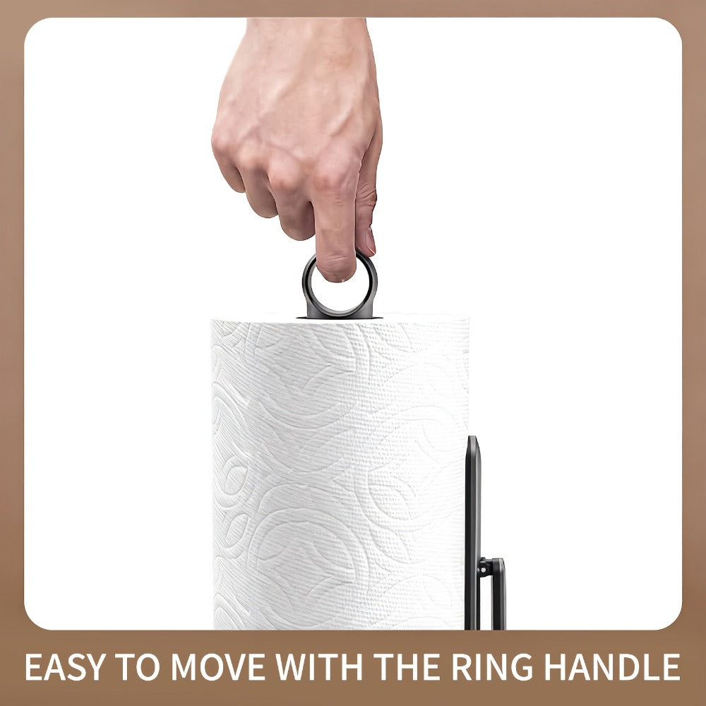 Paper Towel Holder Countertop – Stainless Steel Standing Dispenser with Tension Arm for One-Handed Tear