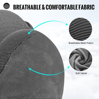 Hooded U-Shaped Travel Neck Pillow with Eye Mask, Carry Bag and Front Drawstrings in Pink, Blue, Black or Grey
