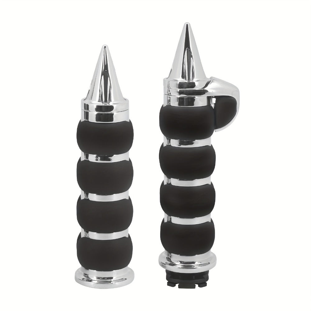 Harley Davidson Handlebar Grips 1-Inch Chrome Rubber Spike Non-Slip, CNC Aluminum & PVC Gel Rubber, Fits Sportster Dyna Touring VRSC XL XR