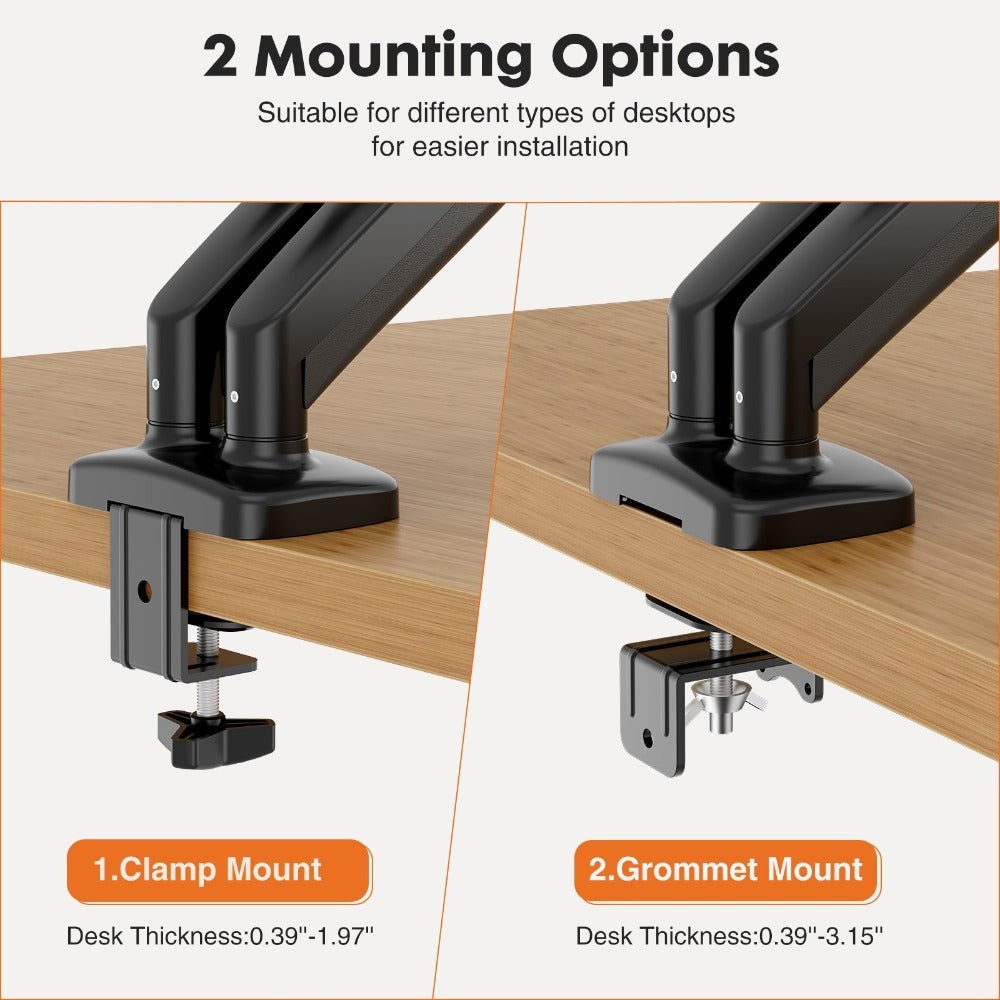 Gas Spring Monitor Arm Single Dual, Desk Mount for 13-32 Inch Screens up to, Adjustable Height, 360° Swivel