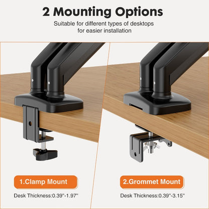Gas Spring Monitor Arm Single Dual, Desk Mount for 13-32 Inch Screens up to, Adjustable Height, 360° Swivel