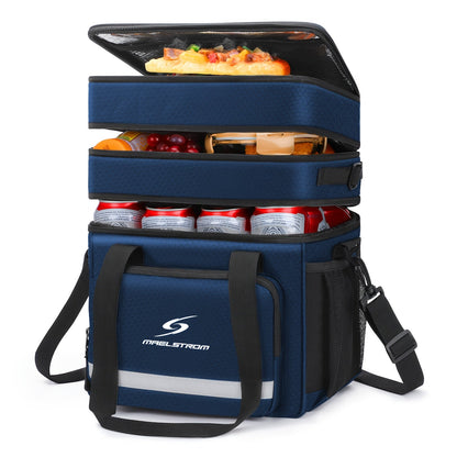 19L Triple-Compartment Lunch Bag with Three Stacked Zippers, Shoulder Strap and Four Color Options