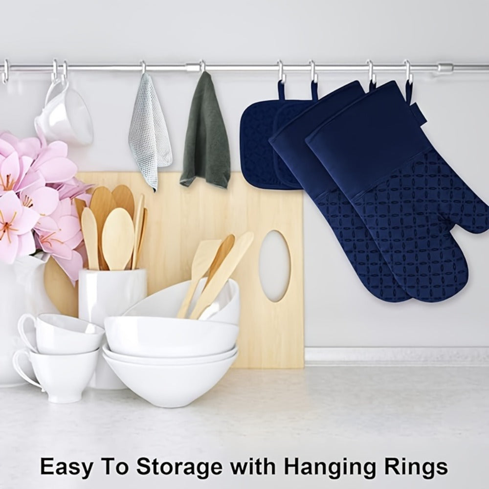 Oven Mitts and Pot Holders Set 6 Piece Heat Resistant Kitchen Gloves Cooking Mitts with Potholder