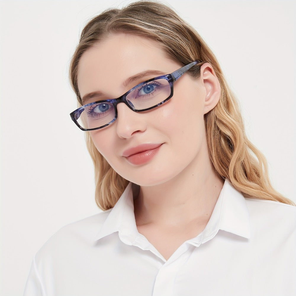 Reading Glasses – Five-Pair Rectangular Set with Spring Hinges and Mixed Colors with Multiple Strength and Color Options
