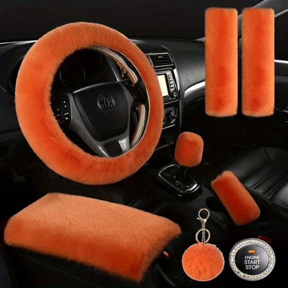 Plush Fluffy Steering Wheel Cover – Rex Rabbit Fur Texture, Universal Fit, 12 Colors (Black, Pink, Purple, Red & More)