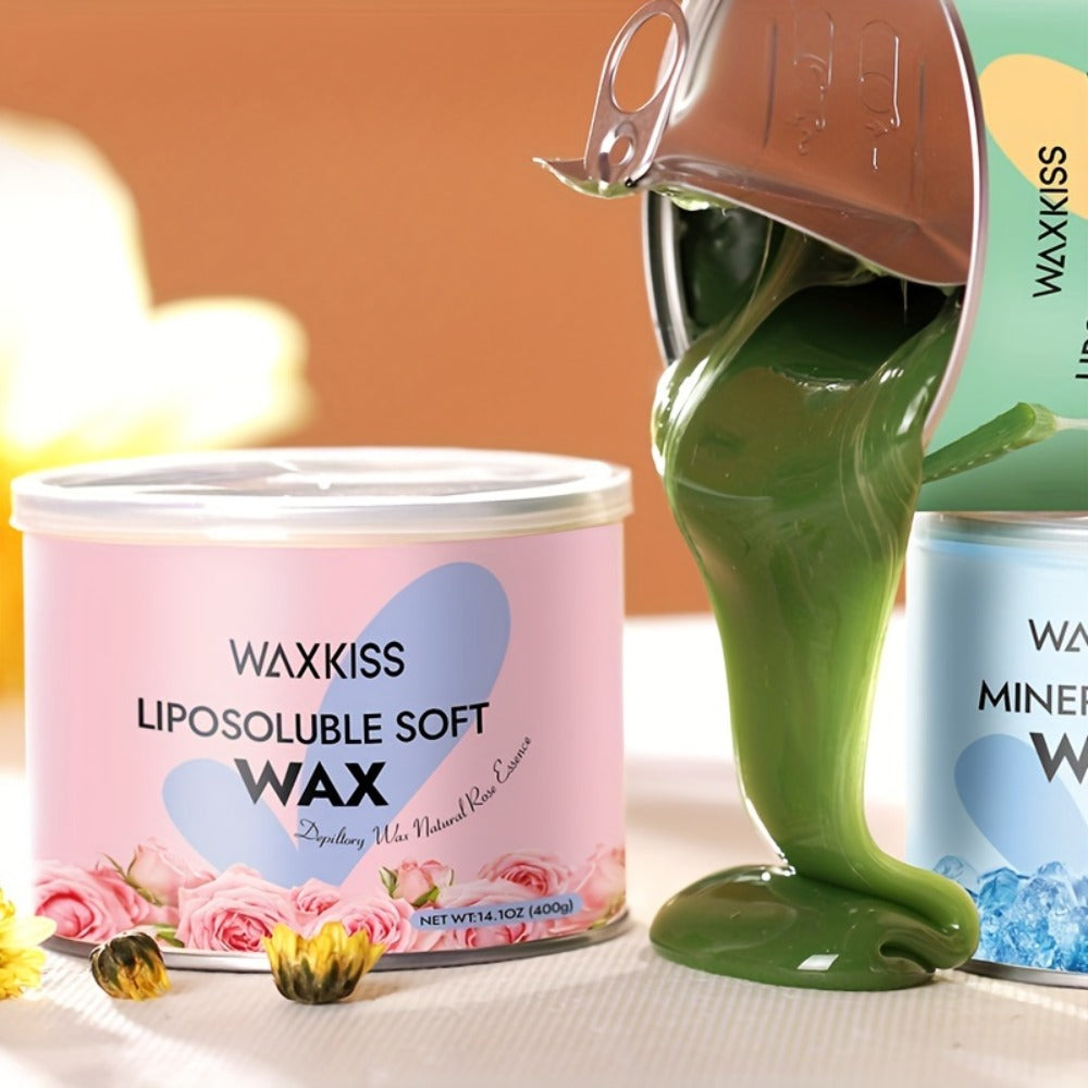 Soft Wax for Hair Removal 400g WAXKISS Honey & Aloe Vera Strip Wax Jar for Face Underarms Legs Body Back All Skin Types DIY Home Salon