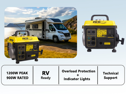 Portable Gas Generator 1200W Peak 900W Rated, 71cc 2-Cycle Engine Recoil Start AC DC Outlets