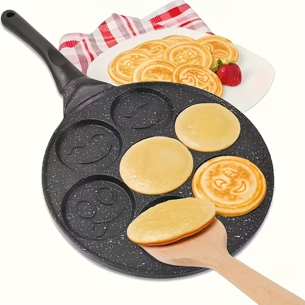 Non-Stick Pancake Pan 7-Hole Smiley Face, Fun Breakfast Egg & Bacon Frying Tray for Kids & Family