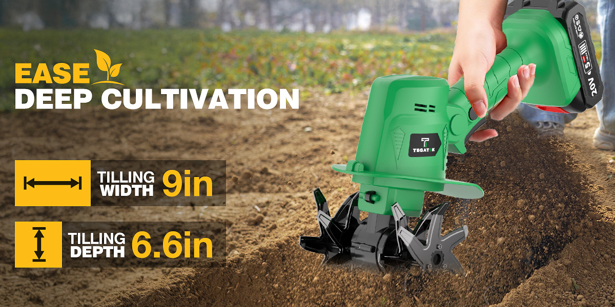 Cordless Electric Tiller 20V Handheld - 9-Inch 235RPM Garden Cultivator with Handle, Metal Soil Tiller for Weeding