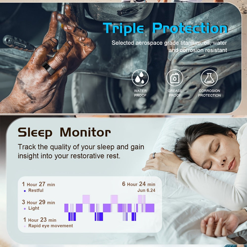 Smart Ring Fitness & Health Tracker for Men & Women, Heart Rate, Sleep, Steps, Calories, Body Temp & HRV Monitoring