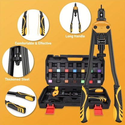 Rivet Nut Tool Kit 16-Inch – Hand Riveter Set with 15 Mandrels M3-M12 & 6-32 to 1/2-13, 300 Metric & SAE Rivet Nuts Included