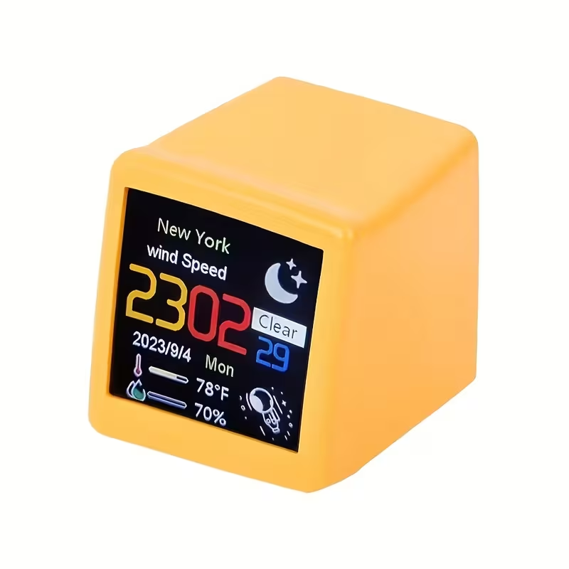 WiFi Weather Station Desktop Clock – Mini Smart Display Temperature Humidity Atmospheric Pressure Wind Speed GIF Animation