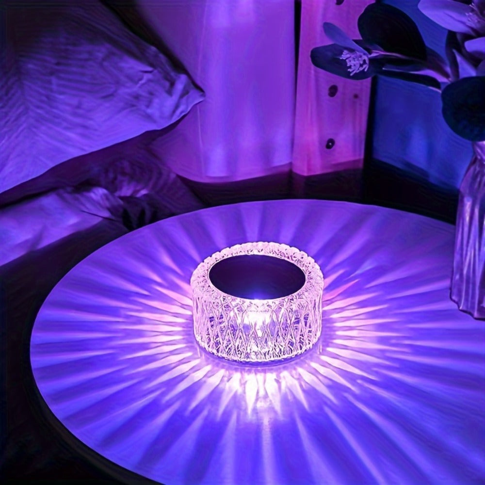 RGB LED Desk Lamp 16 Color Crystal Effect - Portable Battery Powered Night Light with Remote & Touch Control
