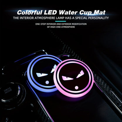 LED Neon Car Cup Holder Coasters – 7 Color USB Rechargeable Glowing Cup Mats, Ambient Light for Car Interior, Bar & Home Decor (Set of 2