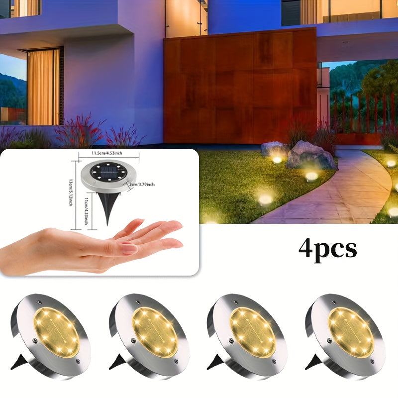 Solar Ground Lights Outdoor LED Path Lights - Stainless Steel In-Ground Solar Lights for Lawn Driveway Courtyard Garden Pathway